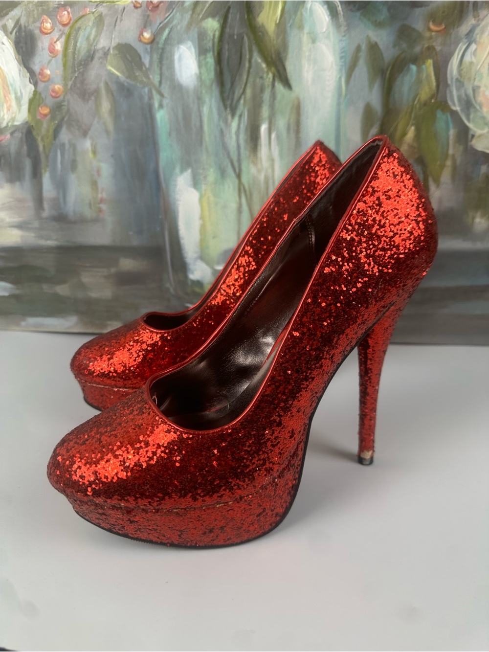 Charlotte Russe Red Glitter Platform Stiletto Heels ❤️✨ Size 8